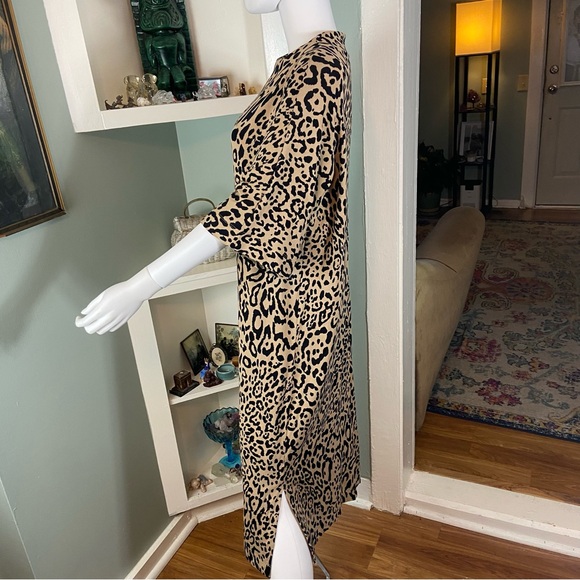 Chico's Sz 2 Leopard Dress Cheetah Midi Shift Animal Print 12/14 - Picture 8 of 13